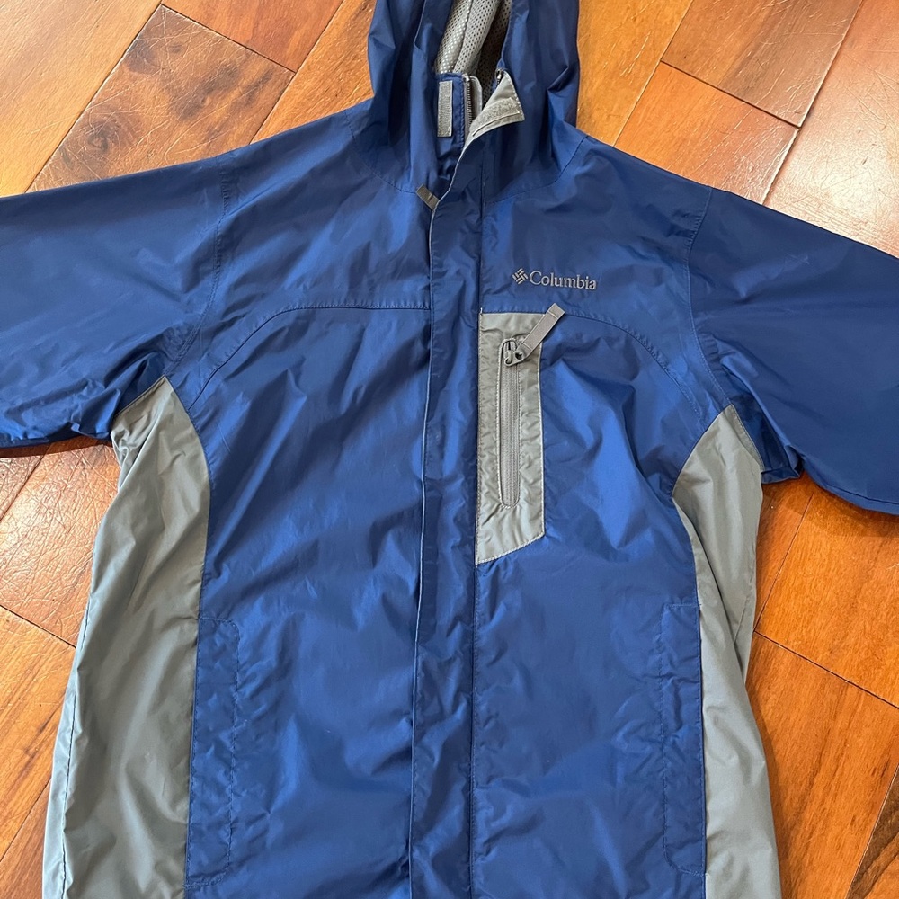 Columbia Navy and Gray Kids Hooded Rain Jacket